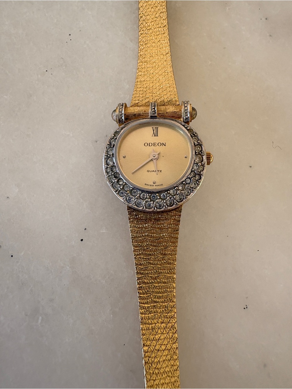 Odeon Buckle Style Gold-Tone Crystal Bezel Watch